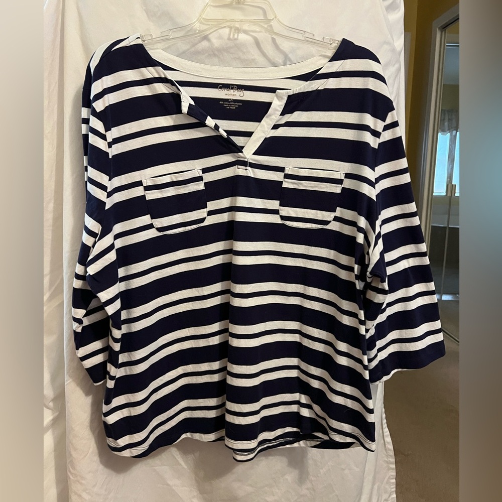 Coral Bay Classic Navy and White Striped Cotton Tee Size 2x